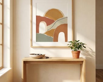 Abstract Sun Landscape Print, Mid Century Cut Out Wall Art, Boho, Instant Download