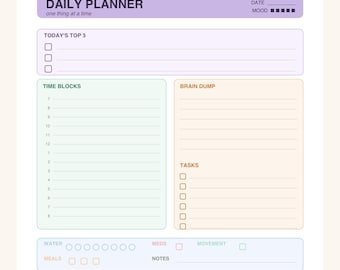 ADHD Daily Planner Printable, Dopamine Focus Page, Top 3 Priorities Time Block, Instant Download