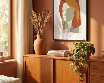 Mid Century Abstract Wall Art Set of 4, Boho Terracotta Gallery Wall, Printable