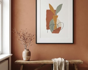 Abstract Vase Print, Mid Century Cut Out Wall Art, Boho Still Life, Instant Download