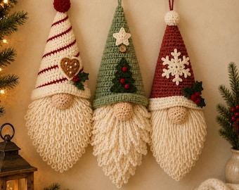 Patrón de ganchillo para colgar en la pared: gnomo navideño (PDF)