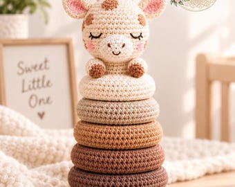 Patrón de ganchillo para juguete apilable de ciervo dormilón, regalo de amigurumi para la habitación del bebé (PDF)
