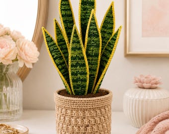 Patrón de ganchillo para planta serpiente (PDF), decoración con plantas artificiales en maceta (descarga digital)