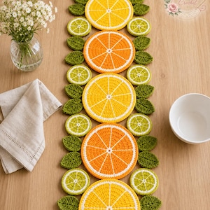 Crochet Citrus Table Runner Pattern PDF, Lemon Orange Lime Slice Runner, Fruit Kitchen Decor, Easy Crochet Pattern