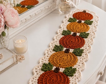 Patrón de camino de mesa de calabaza a crochet, decoración otoñal con textura (patrón en PDF)