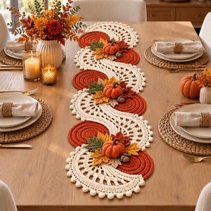 Mönster för virkad löpare för höst, löpare för pumpa i PDF-format, virkad höstdekoration, löpare för Thanksgiving, virkmönster för lönnlöv