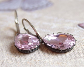 Sterling Silver Earrings - Bridesmaid Gifts - Wedding Earrings - Wire Wrapped Jewelry - Pink Glass Earrings - Dangle Earrings