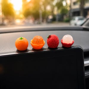 Lucky Orange Lychee Fruit Car Dashboard Ornaments, Mini Interior Accessory Set