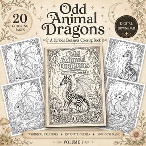 Gothic Fantasy Coloring Book, Whimsical Creature Printable PDF, Adult Coloring Pages Download