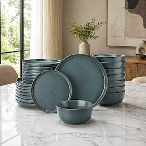 24-Piece Stoneware Dinnerware Set for 8, Reactive Glaze Plates and Bowls, Microwave & Dishwasher Safe