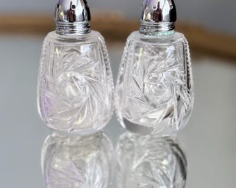 Vintage Cut Glass Salt and Pepper Shakers Pinwheel Crystal Table Decor