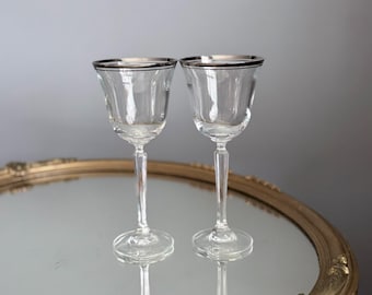 Vintage Mikasa Briarcliffe Wine Glasses Set of 2 Platinum Rim Lead Crystal