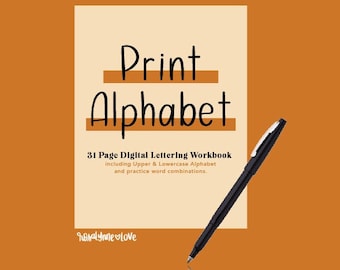 Digital Print Lettering Workbook {31 Pages} | Rosalynne Love Print Alphabet | Hand Lettering Practice Sheet | Digital Download