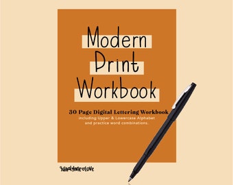 30 Page Modern Print Lettering Workbook | Monline Alphabet | Hand Lettering Practice Sheet | Digital Download