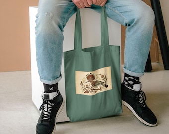 Folk Bird Illustration Tote Bag | Vintage Botanical Print Tote