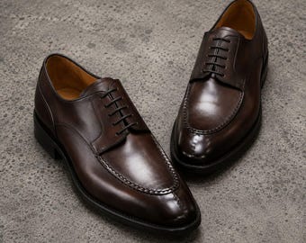 Handmade men dark brown leather lace up derby office shoes, Formal shoes for mens