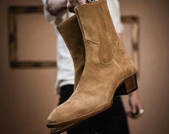 Handmade brown suede high ankle formal boots, Party boots for mens