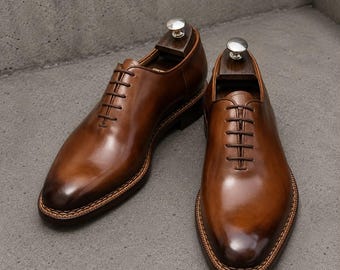 Handmade dark brown leather lace up men office shoes, Dress shoes for mens