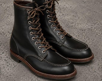 Handmade men black leather high ankle lace up biker boot, Cowboy boot for mens