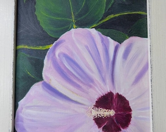 Dipinto ad olio originale di fiori rosa e viola, incorniciato professionalmente