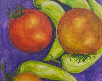 Fianco a fianco, verdure estive, peperoni, pomodori, arte culinaria