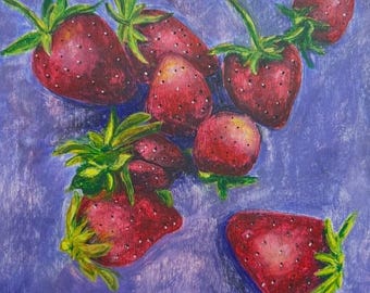 Raccolto abbondante, dipinto a guazzo di 9 fragole
