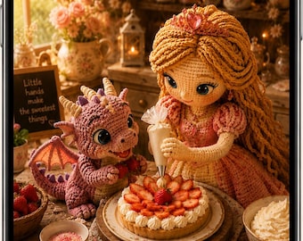 Cozy Princess Tea Party | Crochet Princess Phone Wallpaper | 4K Digital Download
