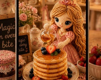 Crochet Princess Pancake iPhone Wallpaper | Cute Pink Fairy Aesthetic | Cozy Cottagecore Digital Download