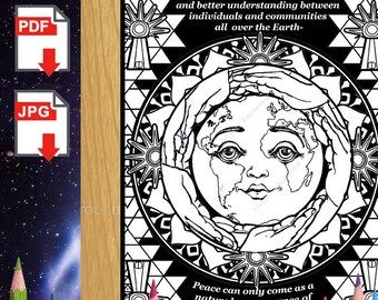 Digital Download- Peace on Earth, Nikola Tesla quote! Educational, adult coloring page, Homeschooling, Kids Stem coloring page, Classroom