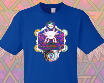 Axolotl T-shirt - Sacred Geometry Tee-  Axolotl Salamander- Sri Yantra Mandala on Unisex shirt