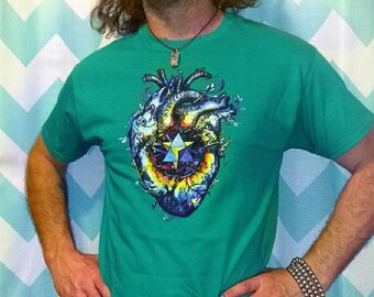 Rainbow Heart T-shirt- Heart Chakra Shirt, Rainbow Pride Tee, Sacred Geometry T-shirt, Anatomical Heart shirt, Mystic Sacred Heart