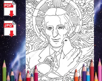 Digital Download- Nikola Tesla Coloring Book! Tesla w Patents Pigeons Science STEAM Educational coloring page, Homeschooling, Back to School