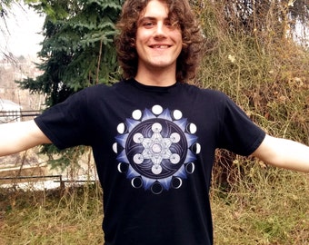Sacred Geometry T-shirt -  Metatron’s Cube - Moon Phase T shirt - Yoga Tshirt Mens -  Festival clothing -  Mandala Tee