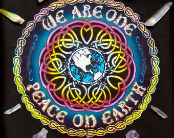 Peace On Earth Mandala Tapestry, Crystal Grid Cloth or Altar Cloth, Celtic Knot Tapestry, Earth awareness