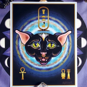 Bastet Art Print - Egyptian Cat Goddess - Bast Hieroglyph - Altar Decor