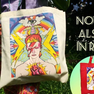RainBowie Cotton Canvas Tote Bag, David Bowie Tote, Original Ziggy Stardust Art