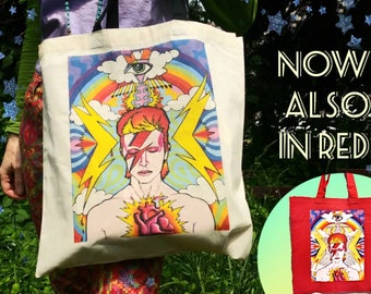 RainBowie Cotton Canvas Tote Bag, David Bowie Tote, Original Ziggy Stardust Art