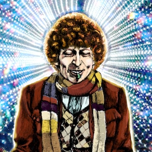 Doctor Who Poster- Original artwork of 4th DOCTOR Tom Baker meditating with Jelly Babies 8.5x11 digital print TIMELORD BLISS