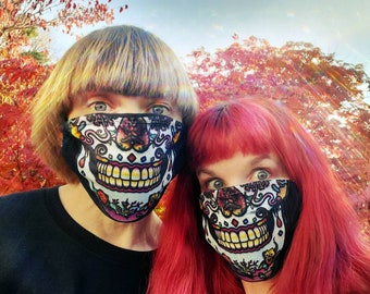 Sugar Skull Face Mask, adjustable cotton facemask, triple layer dust mask, face protection, Covid19 Corona Virus art theme mask