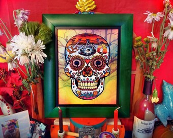 2020 Sugar Skull art,  Dia De Los Muertos, Day of the Dead, CoVid19 art, Corona Virus Pandemic, Plague, Skull Art, Altar Decor