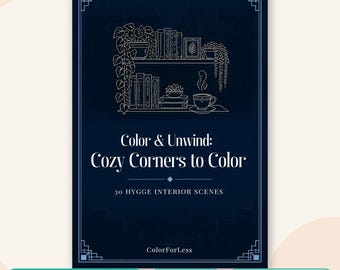 Cozy Rooms Adult Coloring Book: 30 Interior Scenes, Printable PDF