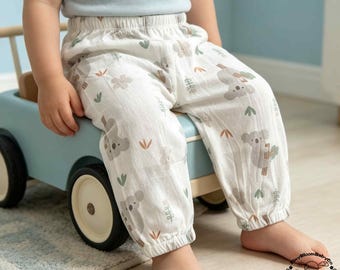 Pantalones de verano antimosquitos para bebés, pantalones de malla transpirables a medida para bebés, pantalones casuales para niños con estampado floral de koala, regalo para baby shower.