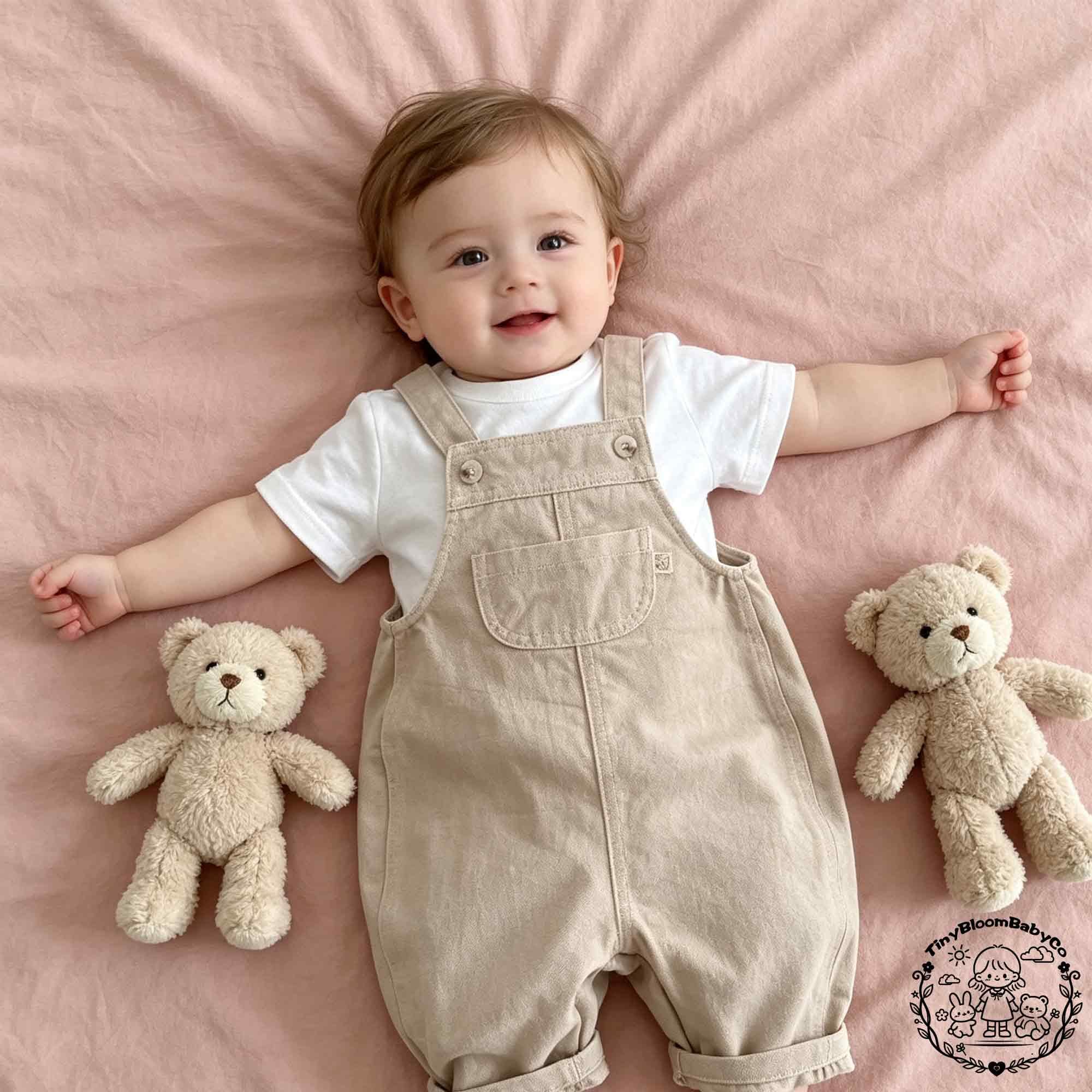 Neutral Khaki Baby Overalls, Adjustable Button Strap Romper, Soft Cotton Loose Jumpsuit, Casual Toddler Everyday Outfit, Remembrance Gift