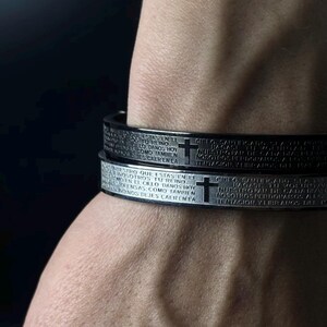 Spanish Lord's Prayer Cuff | Stainless Steel Scripture Bangle | Gift for Him