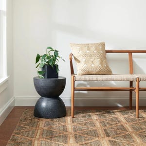 Angle demonstrating how this elegant earthy boho design translates flawlessly into a 3x22 rug runner or runner rugs, providing a much cleaner, premium look for hallways than standard mass-produced candanavian rugs, funky rug styles, or generic cool round rugs.