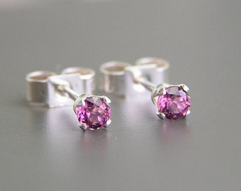 Pink Garnet Studs, Rhodolite Garnet Earrings, January Birthstone Earrings, Pink Garnet Earrings