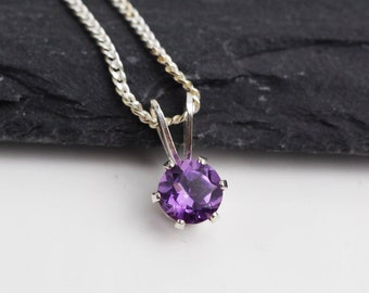 February Birthstone Necklace, Amethyst Necklace, Amethyst Pendant, Sterling Silver Pendant, February Birthday Present