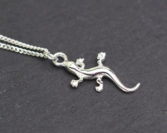 Sterling Silver Lizard Necklace, Silver Gecko Necklace, Silver Lizard Charm, Silver Lizard Pendant