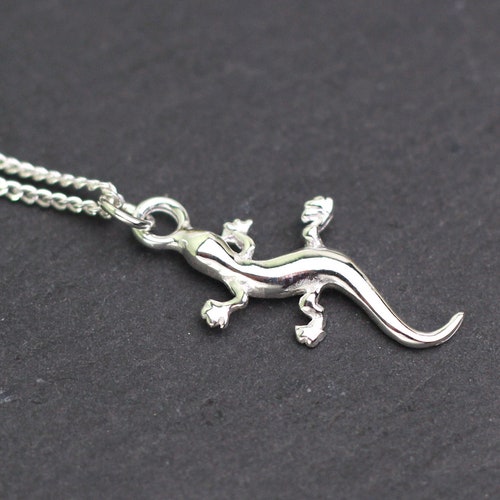 Lizard Necklace in Solid Sterling Silver Gecko Pendant Etsy