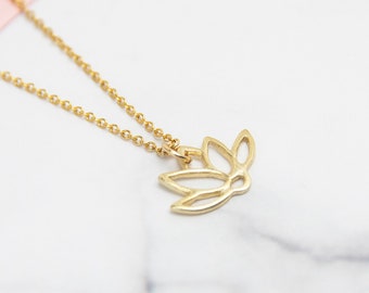 Gold Lotus Necklace, Gold Lotus Pendant,